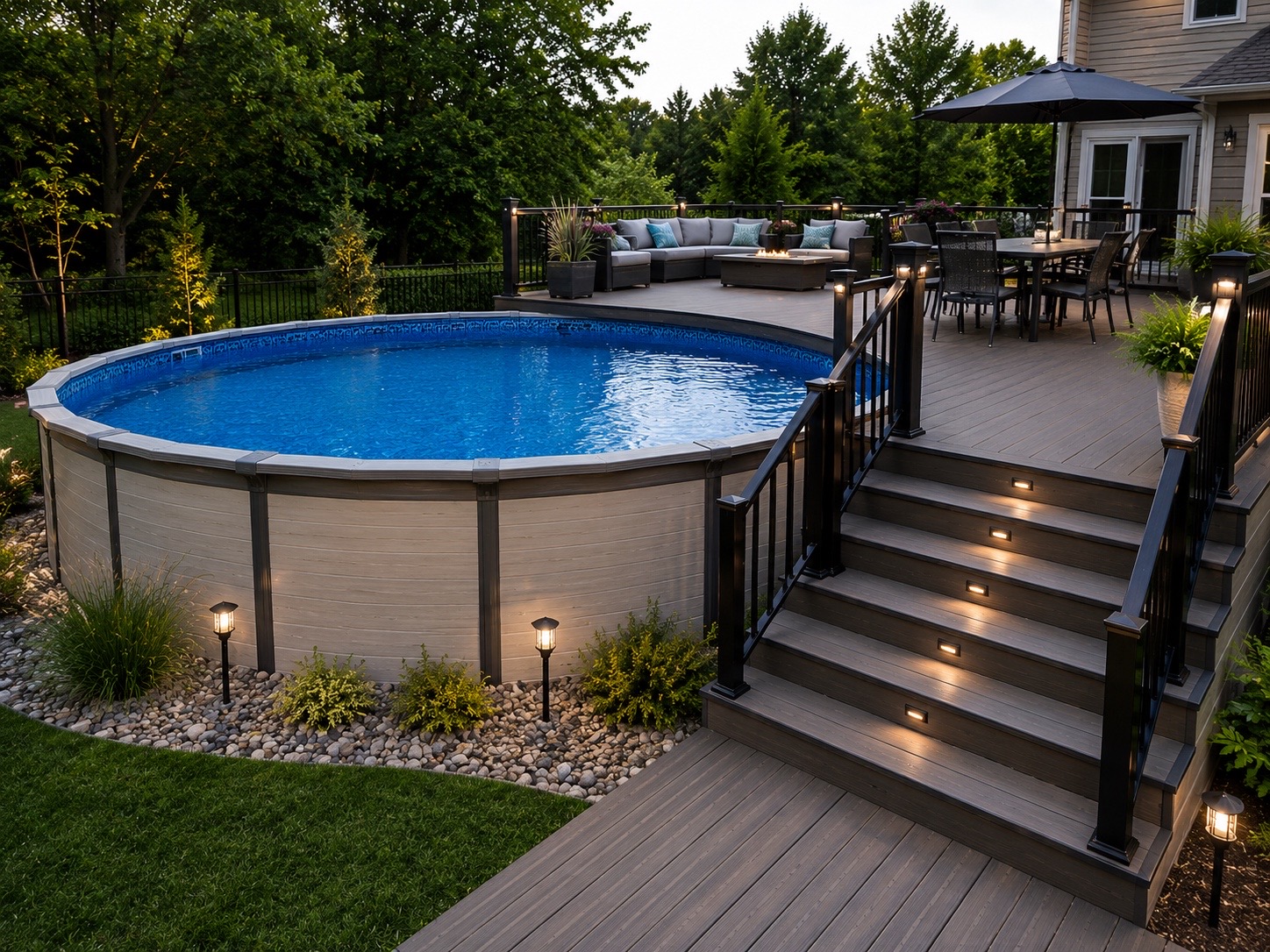 Above ground pool with composite deck
