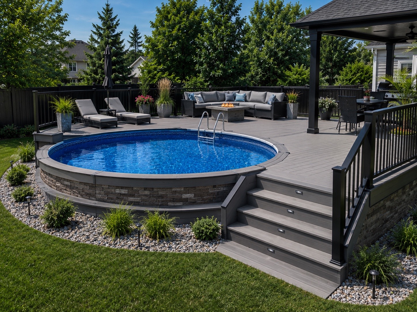 Semi-inground pool with deck integration